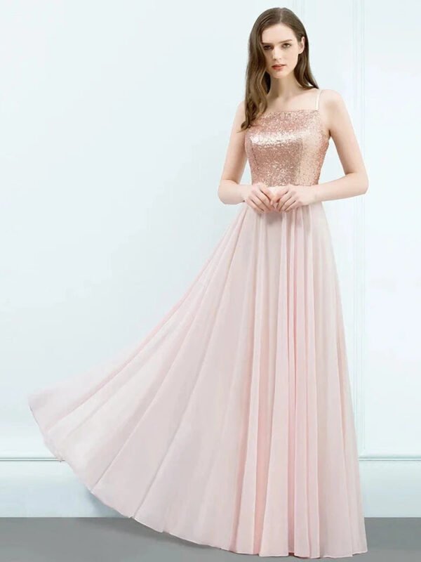 Robe demoiselle d'honneur rose poudré longue
