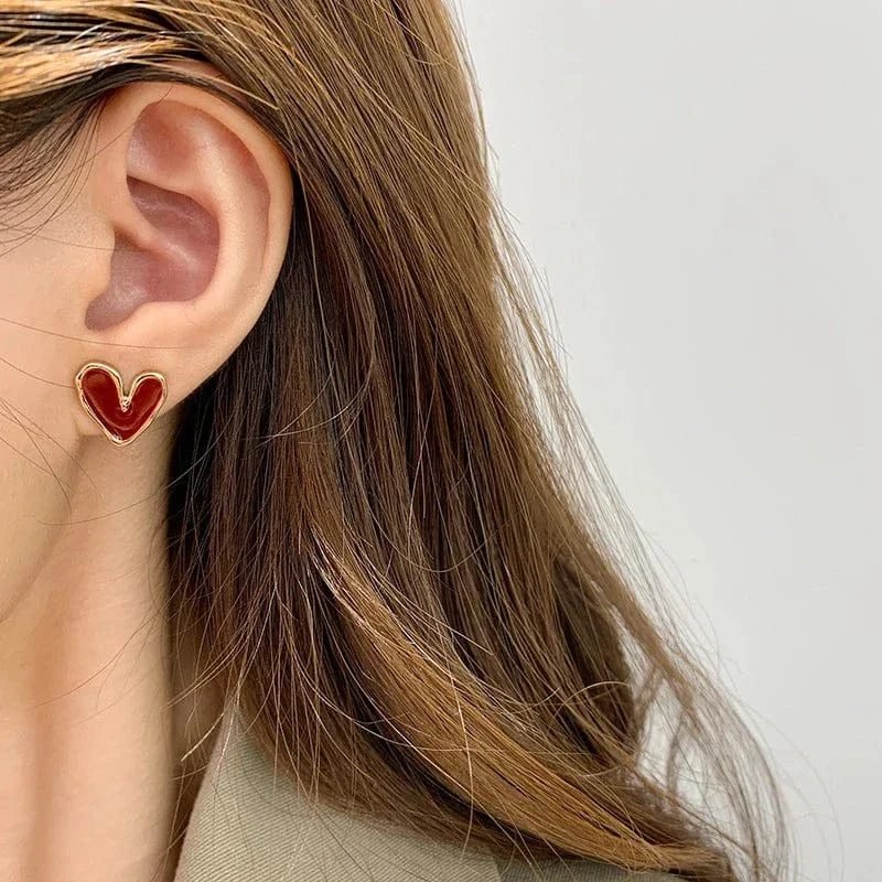 Boucles Doreilles Coeur Bordeaux