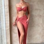 Ensemble 2 Pieces Avec Jupe Longue Fendue Rouge S