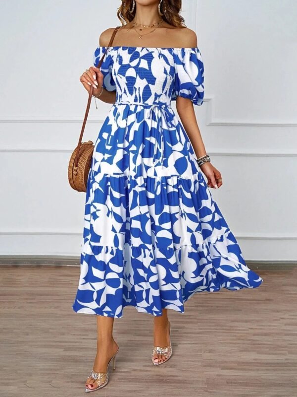 Robe A Motifs Floraux Midi Boheme Bleu S