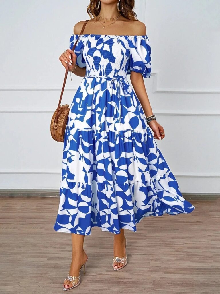Robe A Motifs Floraux Midi Boheme Bleu S