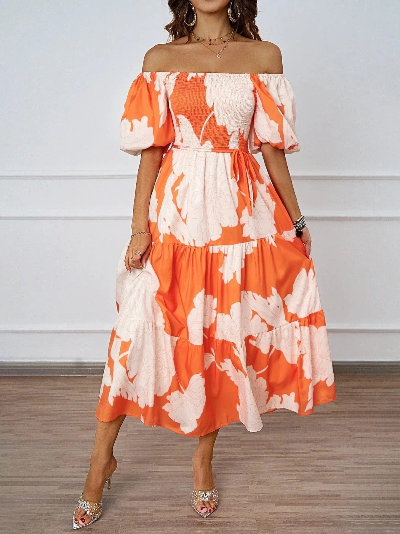 Robe A Motifs Floraux Midi Boheme Orange S