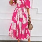 Robe A Motifs Floraux Midi Boheme Rose S