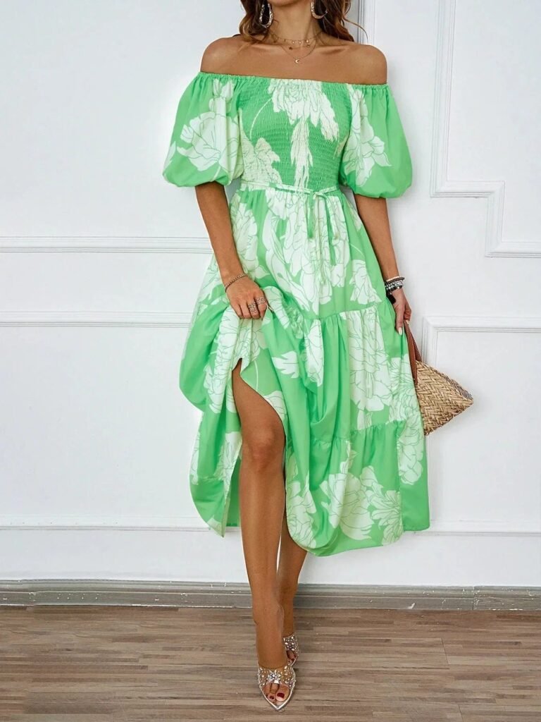Robe A Motifs Floraux Midi Boheme Vert S