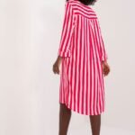 Robe Asymetrique A Col Chemise A Rayures Rouges Et Blanches 2