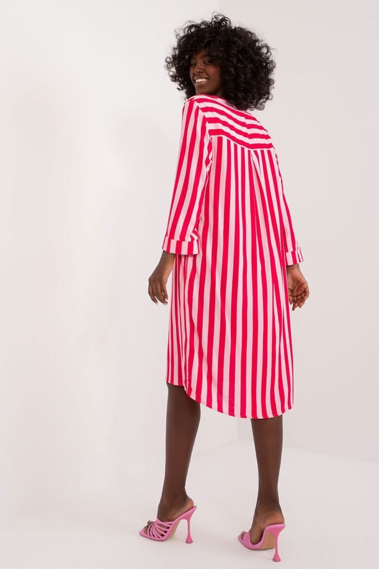 Robe Asymetrique A Col Chemise A Rayures Rouges Et Blanches 2
