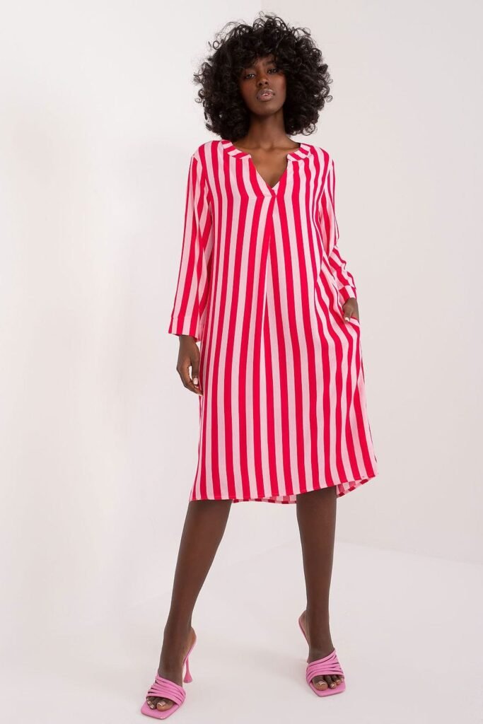 Robe Asymetrique A Col Chemise A Rayures Rouges Et Blanches Blanc Et Rouge S