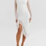 Robe Asymetrique Drappee Elegante Blanc S