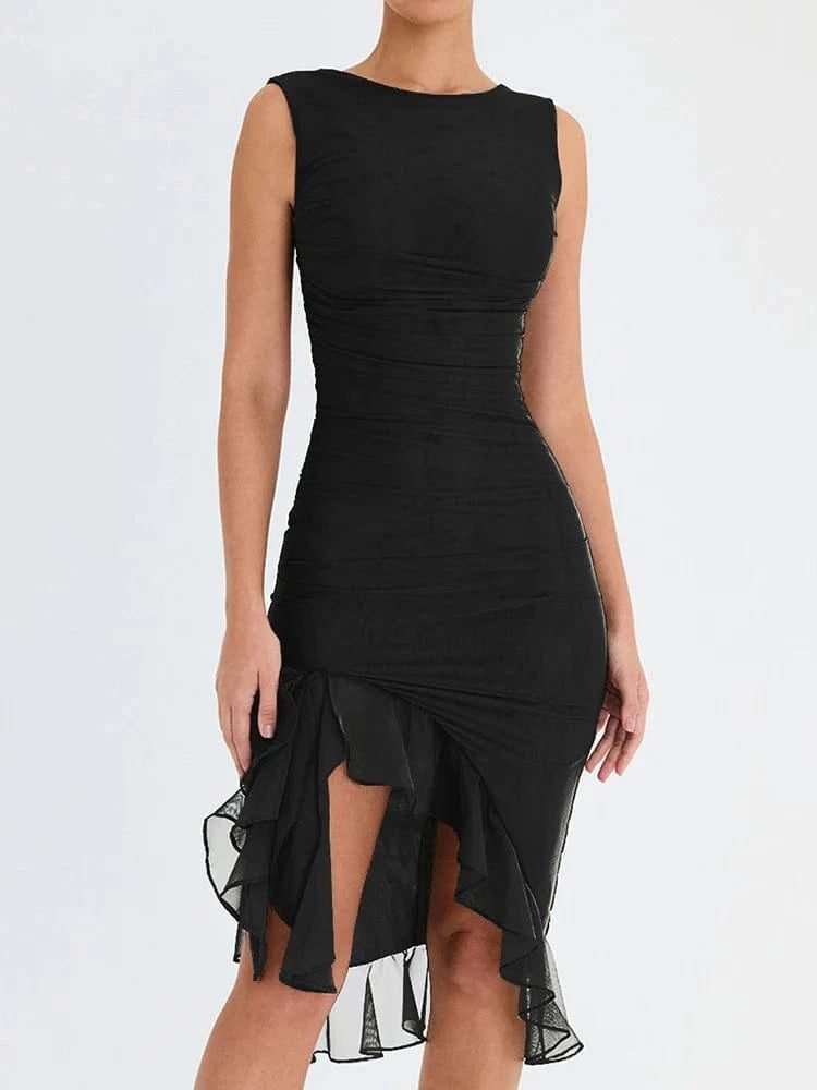 Robe Asymetrique Drappee Elegante Noir S