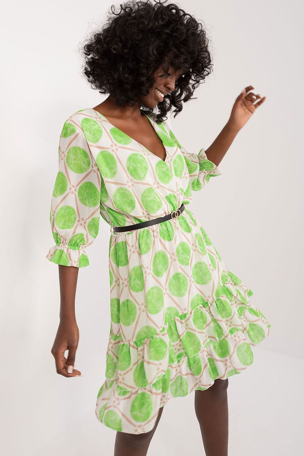 Robe Aux Ronds Verts Manche 3 4 2
