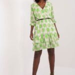 Robe Aux Ronds Verts Manche 3 4 Blanc Et Vert Taille Unique