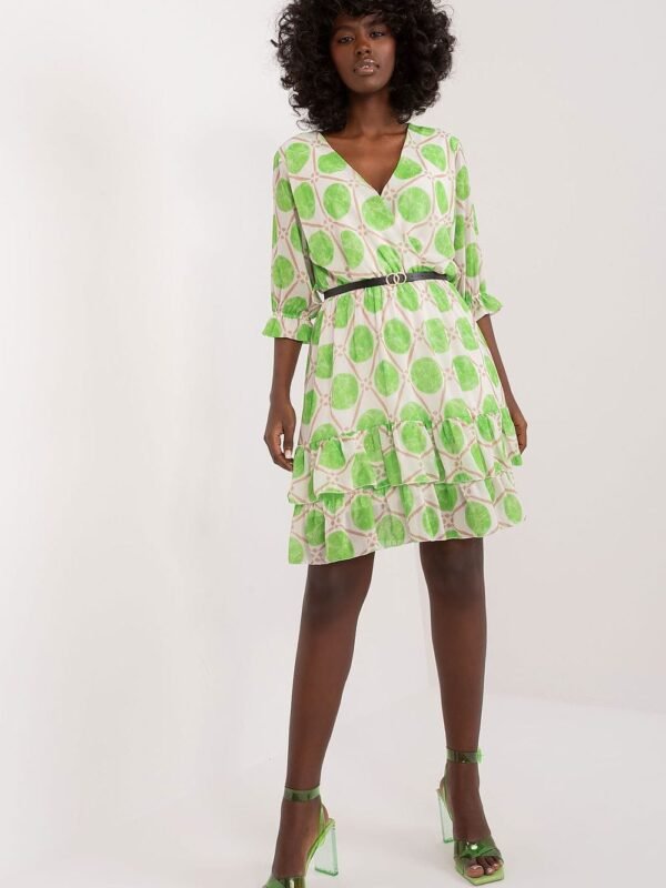 Robe Aux Ronds Verts Manche 3 4 Blanc Et Vert Taille Unique