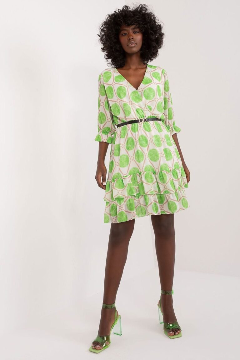 Robe Aux Ronds Verts Manche 3 4 Blanc Et Vert Taille Unique