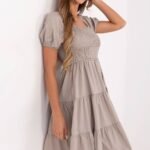 Robe Beige Courte Boheme Manches Courtes