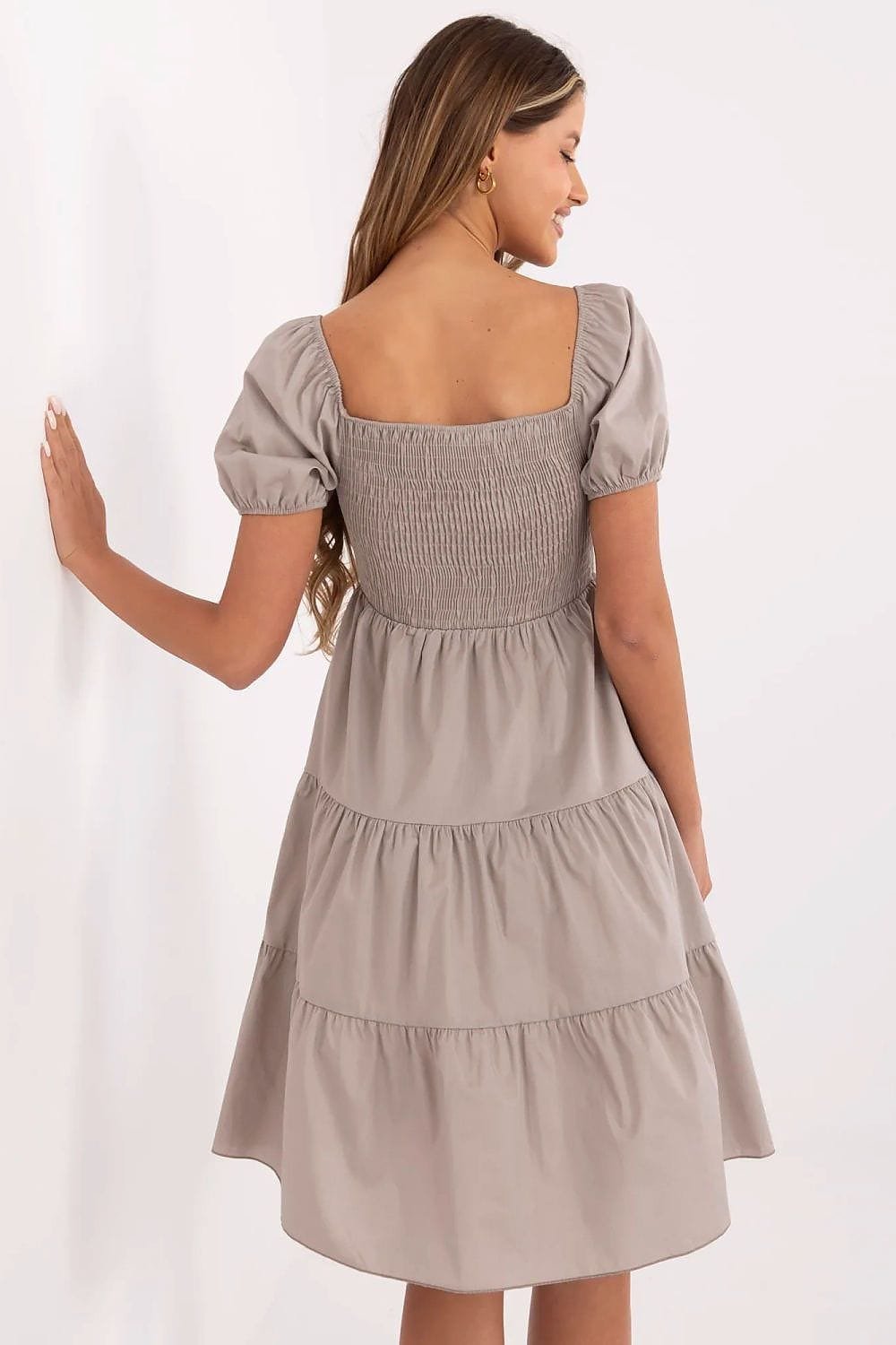 Robe Beige Courte Boheme Manches Courtes 2