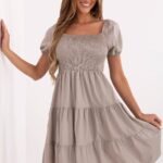 Robe Beige Courte Boheme Manches Courtes Beige Taille Unique