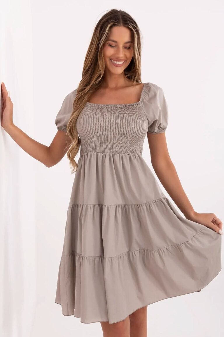 Robe Beige Courte Boheme Manches Courtes Beige Taille Unique