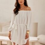 Robe Blanche Courte Epaules Denudees Beige S M