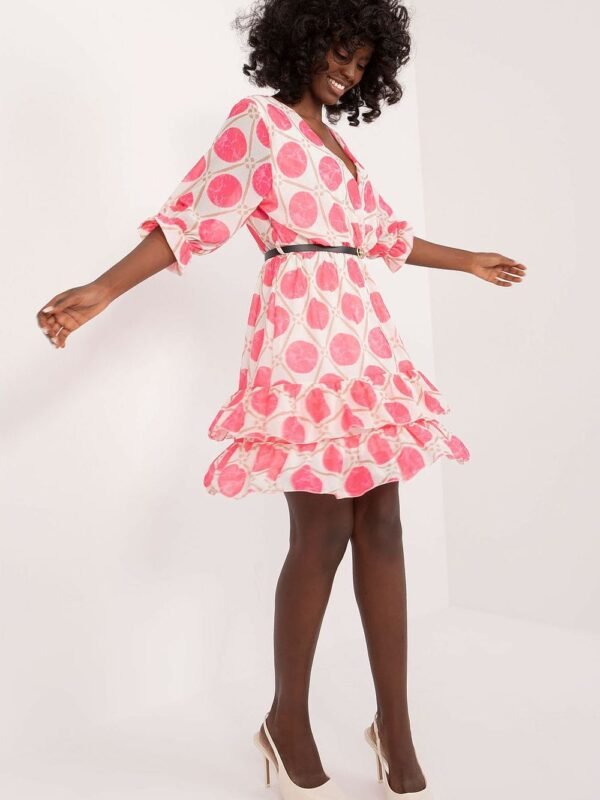 Robe Blanche Courte Et Legere Avec Des Cercles Roses Multicoloris Taille Unique