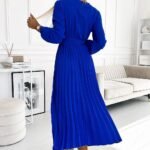 Robe Bleue Electrique Plissee Manche Longue
