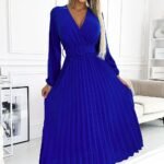 Robe Bleue Electrique Plissee Manche Longue Bleu Taille Unique