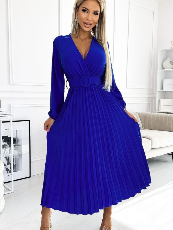 Robe Bleue Electrique Plissee Manche Longue Bleu Taille Unique