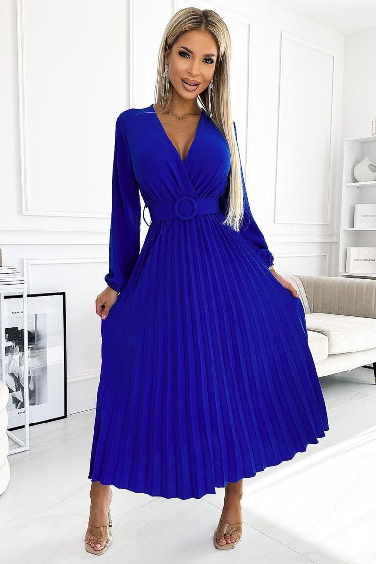 Robe Bleue Electrique Plissee Manche Longue Bleu Taille Unique