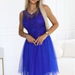 Robe Bleue Sans Manches En Tulle Et Dentelle Bleu Taille Unique