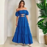 Robe Boheme Bleue Epaules Denudees Bleu S