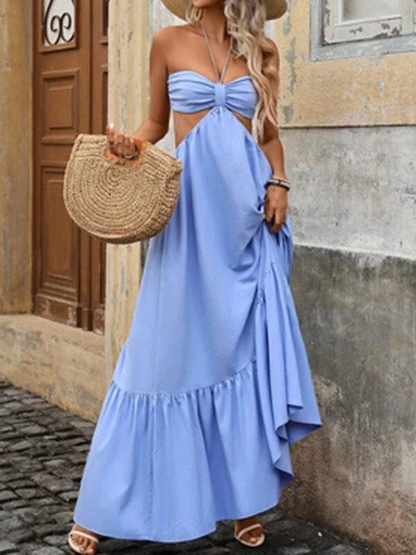 Robe Boheme Bleue Longue Jupe Ample Bleu Xs