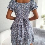 Robe Boheme Courte Fleurie Bleue 2