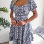 Robe Boheme Courte Fleurie Bleue 3
