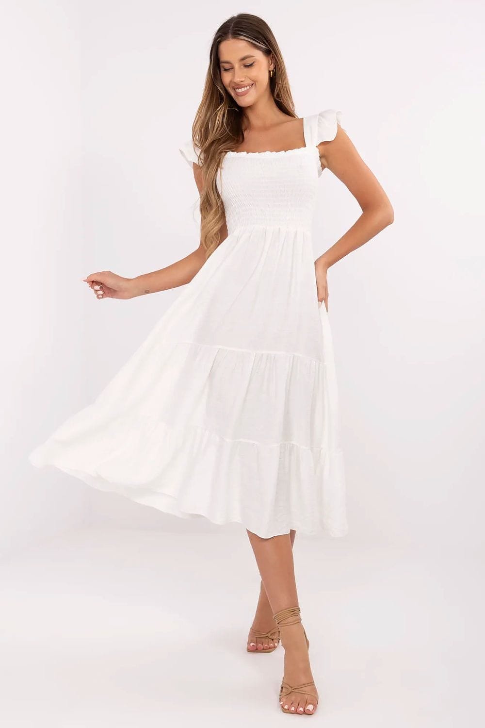 Robe Boheme Ete Midi Fluide Femme Blanc Taille Unique