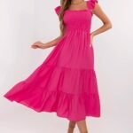 Robe Boheme Ete Midi Fluide Femme Rose Taille Unique