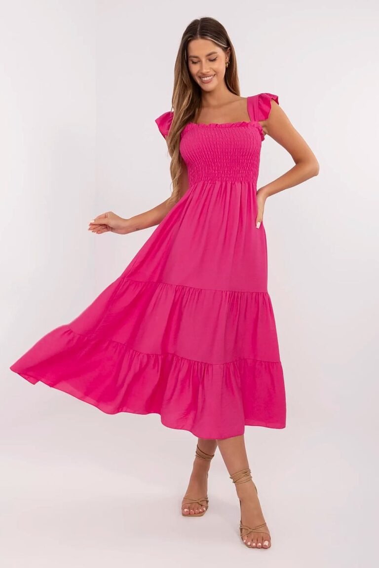 Robe Boheme Ete Midi Fluide Femme Rose Taille Unique