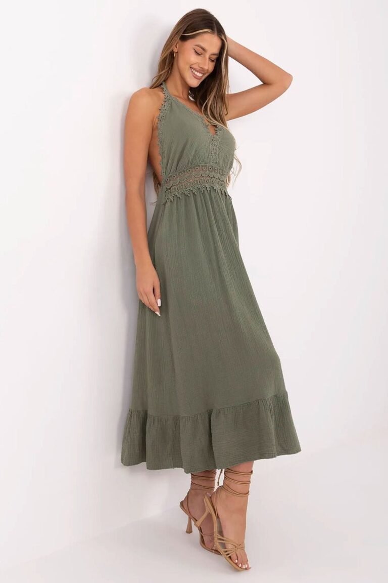 Robe Boheme Ete Verte Dos Nu En Gaze De Coton Vert Taille Unique