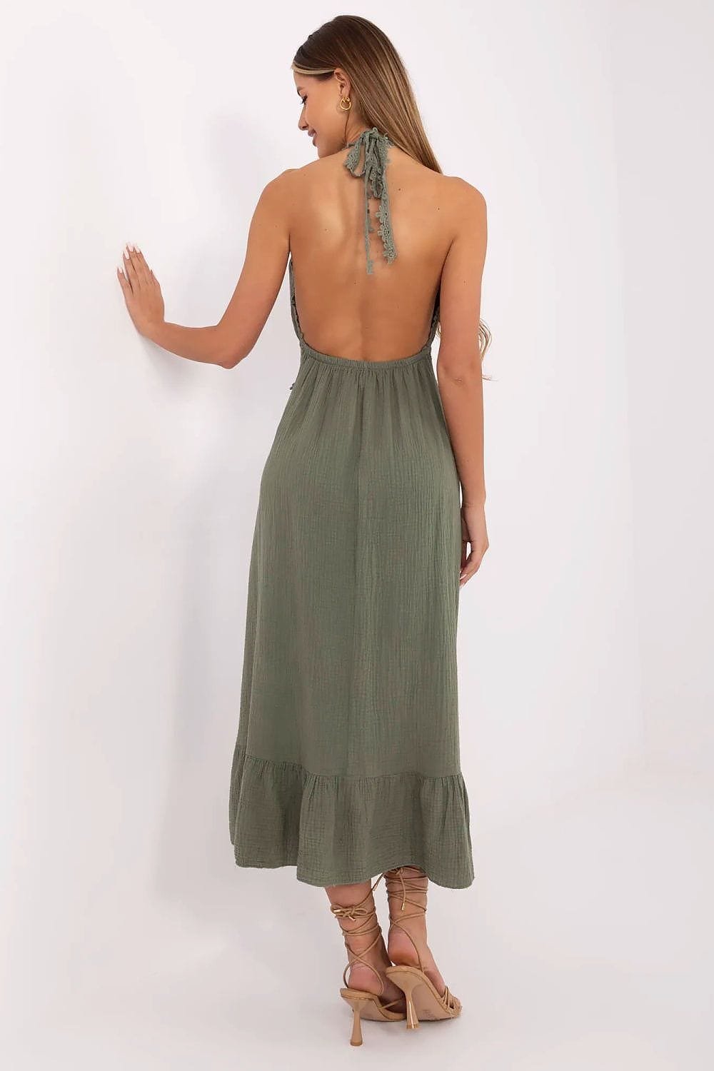 Robe Boheme Ete Verte Dos Nu En Gaze De Coton