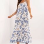 Robe Boheme Fleurie Longue Bleu Clair Taille Unique