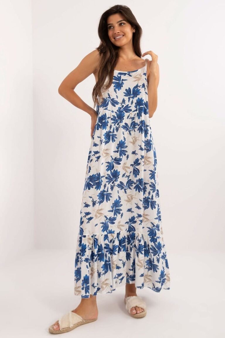 Robe Boheme Fleurie Longue Bleu Taille Unique