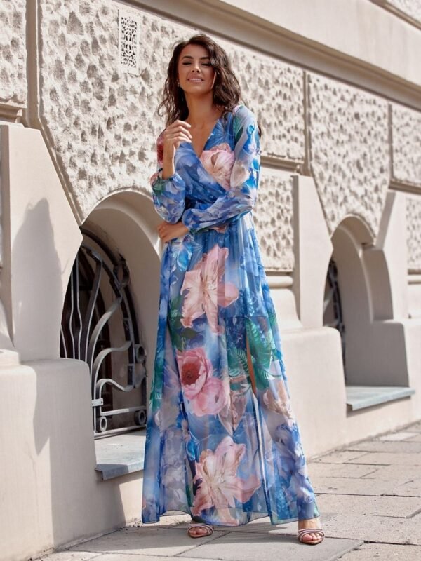 Robe Boheme Fleurie Longue Manche Longue Multicouleur 34