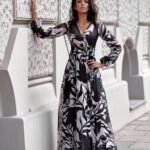 Robe Boheme Fleurie Longue Manche Longue Noir Et Blanc 34