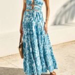 Robe Boheme Longue Fleurie Fluide Bleu S