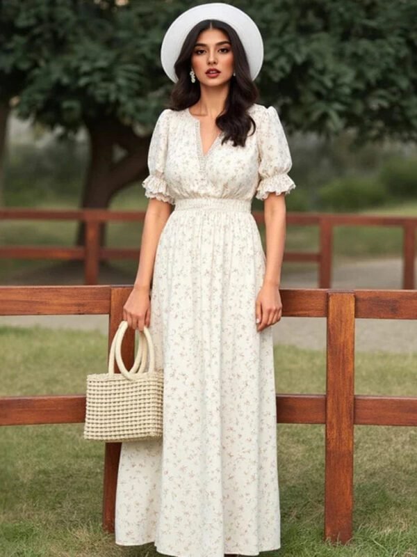 Robe Boheme Longue Florale Blanc S