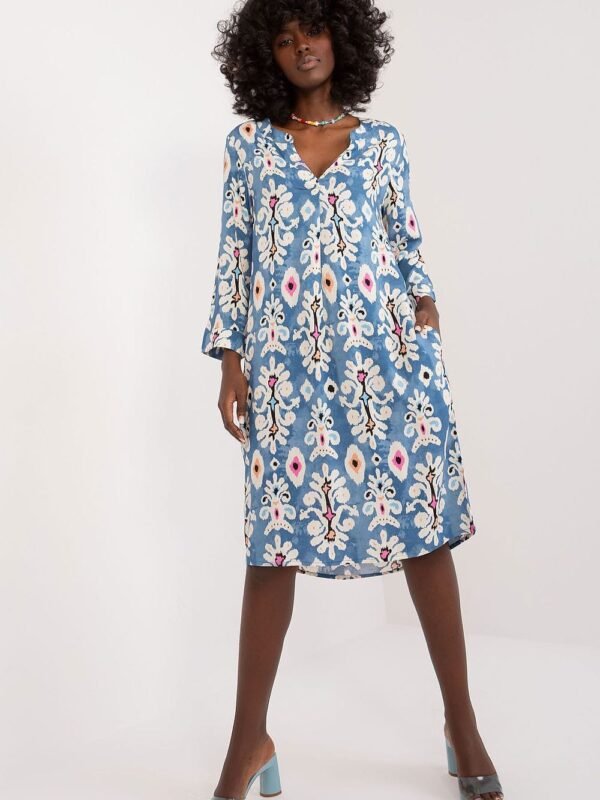 Robe Boheme Midi Fleurie Bleue Bleu S