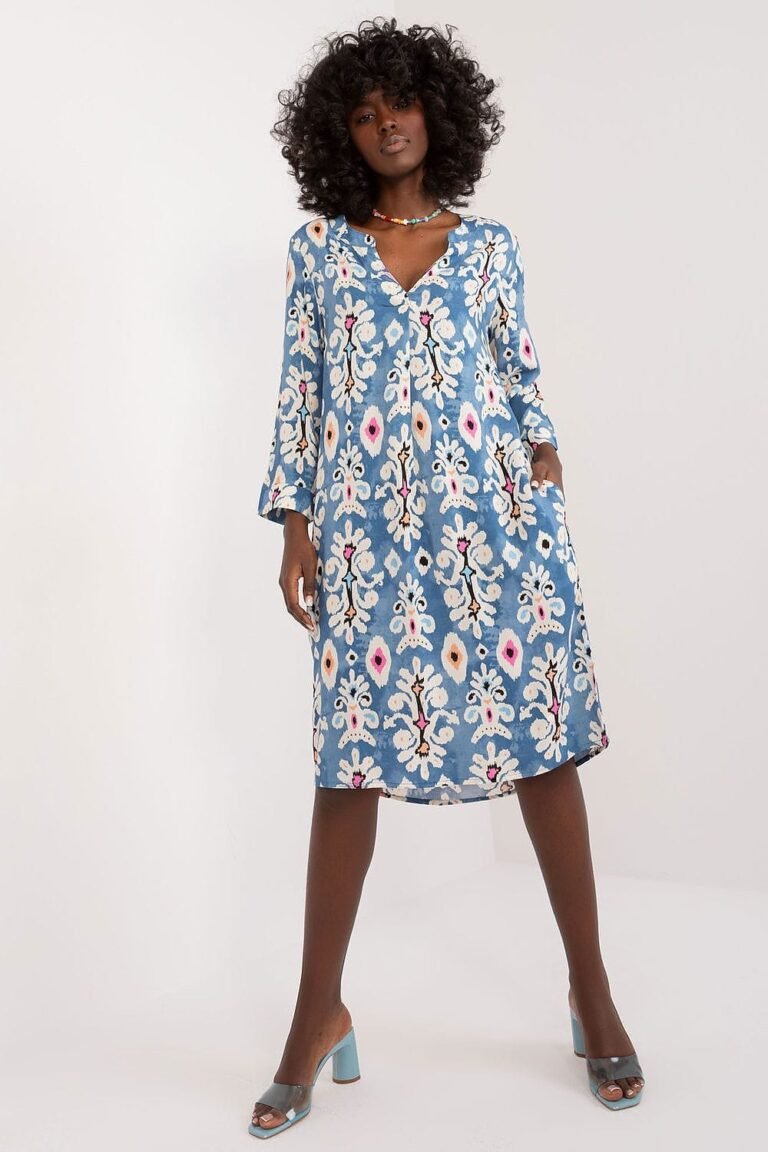 Robe Boheme Midi Fleurie Bleue Bleu S