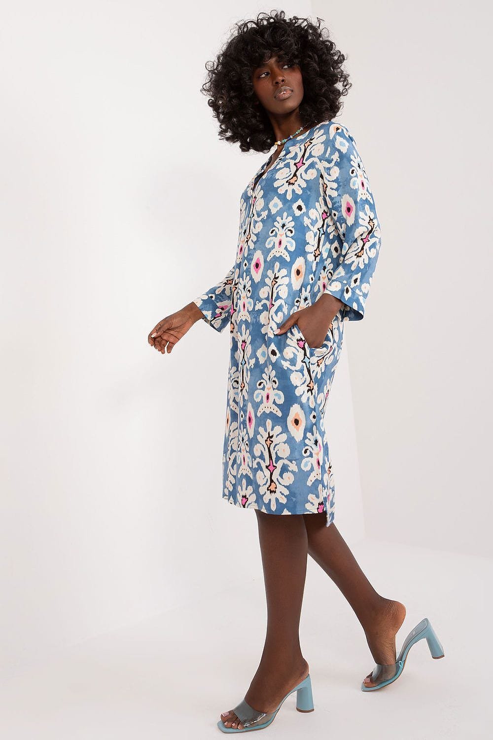 Robe Boheme Midi Fleurie Bleue