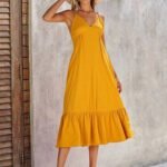 Robe Boheme Midi Jaune A Bretelles Fines Jaune S
