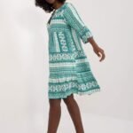 Robe Boheme Verte Et Blanche Manches 3 4
