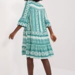 Robe Boheme Verte Et Blanche Manches 3 4 2