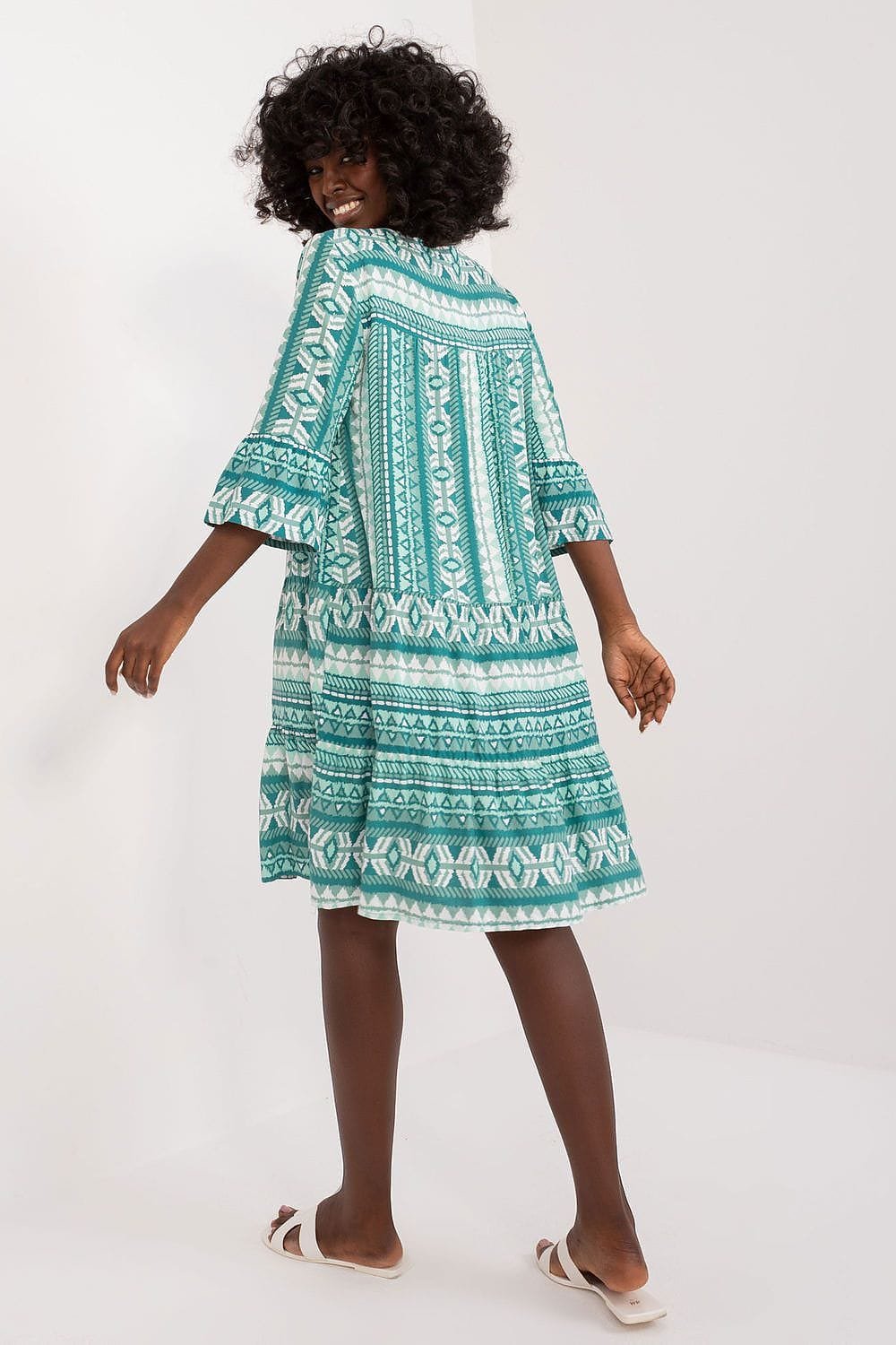 Robe Boheme Verte Et Blanche Manches 3 4 2